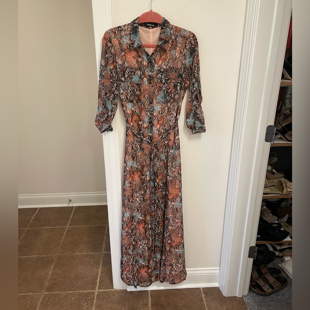 SOLD- Snake print maxi shirt dress